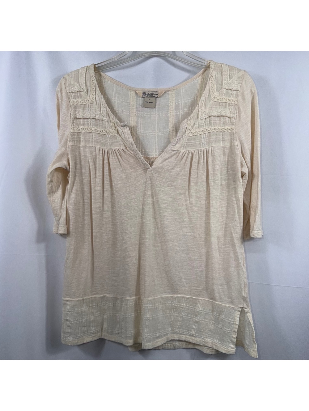 Lucky Brand Cream Boho Crochet Yoke Top M